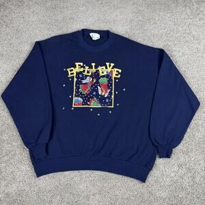 Vintage Quacker Factory Sweatshirt Womens XL Blue Believe Angel Holiday 90s